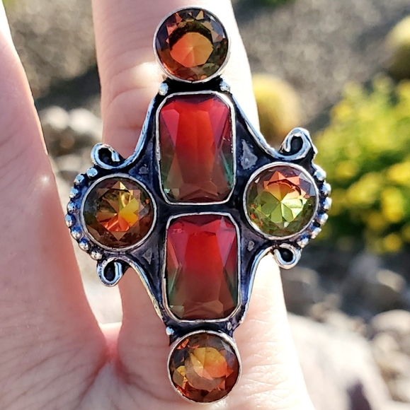 New Bi-Color Tourmaline 925 Silver Statement Ring. - Picture 5 of 16